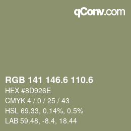 カラーコード: RGB 141 146.6 110.6 | qconv.com