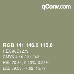 カラーコード: RGB 141 146.6 115.6 | qconv.com