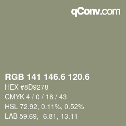 カラーコード: RGB 141 146.6 120.6 | qconv.com