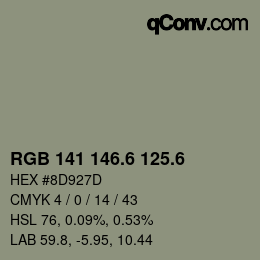 カラーコード: RGB 141 146.6 125.6 | qconv.com
