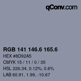 カラーコード: RGB 141 146.6 165.6 | qconv.com