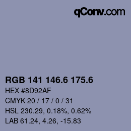 カラーコード: RGB 141 146.6 175.6 | qconv.com