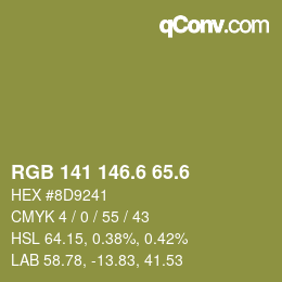 カラーコード: RGB 141 146.6 65.6 | qconv.com