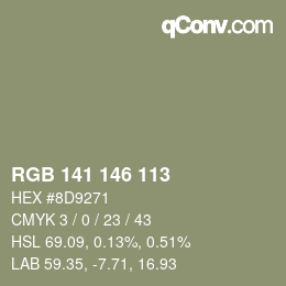 Color code: RGB 141 146 113 | qconv.com