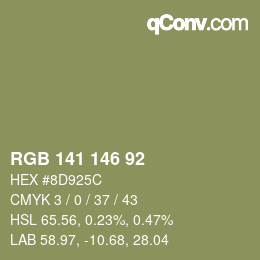 Color code: RGB 141 146 92 | qconv.com