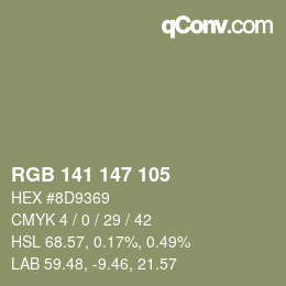 Color code: RGB 141 147 105 | qconv.com