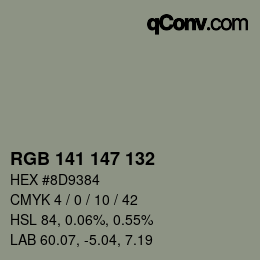 Color code: RGB 141 147 132 | qconv.com