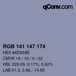 Color code: RGB 141 147 174 | qconv.com