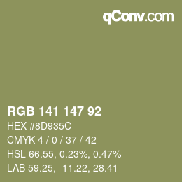 Color code: RGB 141 147 92 | qconv.com