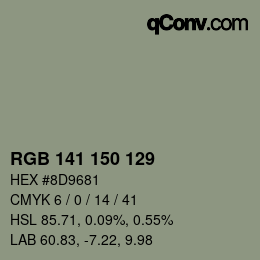 Color code: RGB 141 150 129 | qconv.com