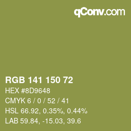 Color code: RGB 141 150 72 | qconv.com