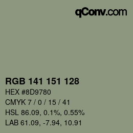 Color code: RGB 141 151 128 | qconv.com