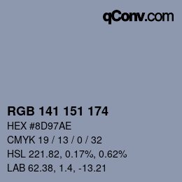 Color code: RGB 141 151 174 | qconv.com