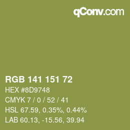 Color code: RGB 141 151 72 | qconv.com