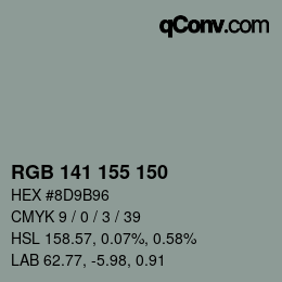 颜色代码: RGB 141 155 150 | qconv.com