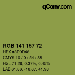 Color code: RGB 141 157 72 | qconv.com