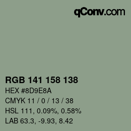 Color code: RGB 141 158 138 | qconv.com