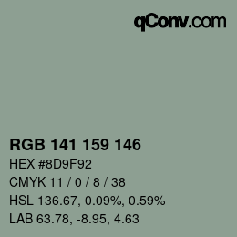 カラーコード: RGB 141 159 146 | qconv.com