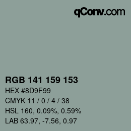 カラーコード: RGB 141 159 153 | qconv.com