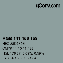 颜色代码: RGB 141 159 158 | qconv.com