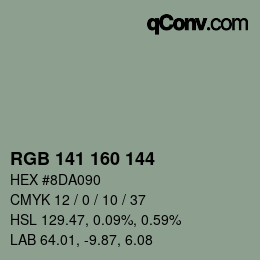 Color code: RGB 141 160 144 | qconv.com