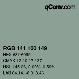 Color code: RGB 141 160 149 | qconv.com
