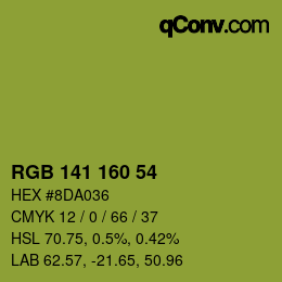 Color code: RGB 141 160 54 | qconv.com