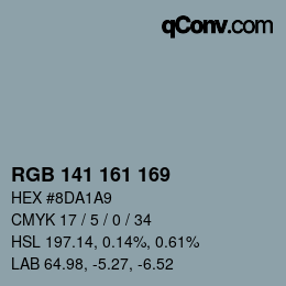 カラーコード: RGB 141 161 169 | qconv.com
