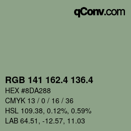 カラーコード: RGB 141 162.4 136.4 | qconv.com