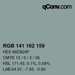 Color code: RGB 141 162 159 | qconv.com
