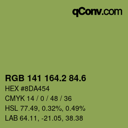 カラーコード: RGB 141 164.2 84.6 | qconv.com