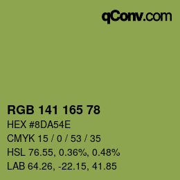 Color code: RGB 141 165 78 | qconv.com