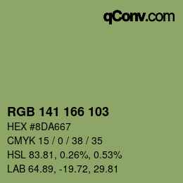 Color code: RGB 141 166 103 | qconv.com