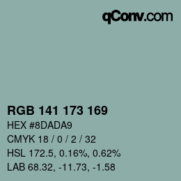 Color code: RGB 141 173 169 | qconv.com