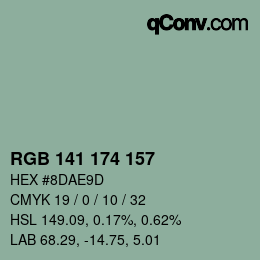 Color code: RGB 141 174 157 | qconv.com