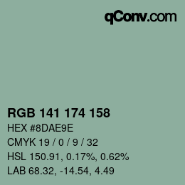 Color code: RGB 141 174 158 | qconv.com