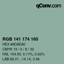 Color code: RGB 141 174 160 | qconv.com