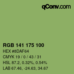 Color code: RGB 141 175 100 | qconv.com