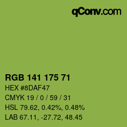 Color code: RGB 141 175 71 | qconv.com