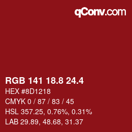 カラーコード: RGB 141 18.8 24.4 | qconv.com