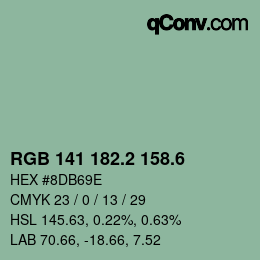 カラーコード: RGB 141 182.2 158.6 | qconv.com