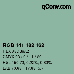 Color code: RGB 141 182 162 | qconv.com