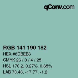 Color code: RGB 141 190 182 | qconv.com