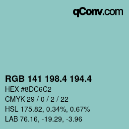 カラーコード: RGB 141 198.4 194.4 | qconv.com
