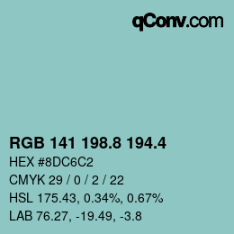 カラーコード: RGB 141 198.8 194.4 | qconv.com