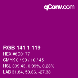 Color code: RGB 141 1 119 | qconv.com