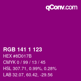 Color code: RGB 141 1 123 | qconv.com