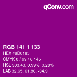 Color code: RGB 141 1 133 | qconv.com