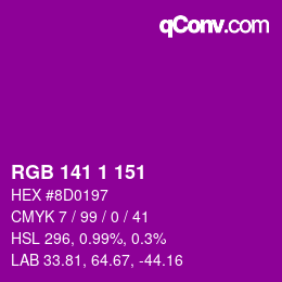 Color code: RGB 141 1 151 | qconv.com