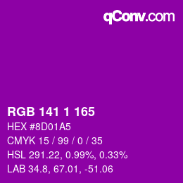 Color code: RGB 141 1 165 | qconv.com